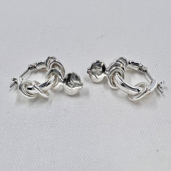 NWOT - Liz Claiborne - Blue Charm Silver Tone Hoop Earrings w/ Latch Backs - Picture 5 of 6